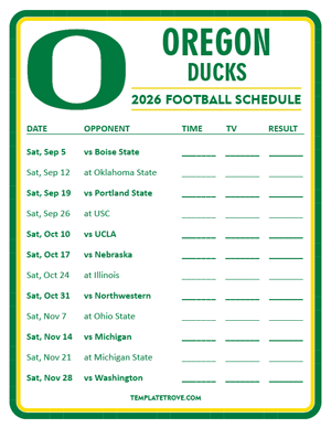Oregon Ducks Football 2026
 Printable Schedule - Style 3