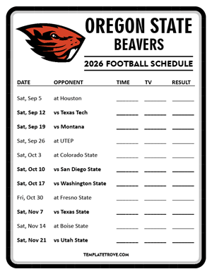 Oregon State Beavers Football 2026
 Printable Schedule - Style 4