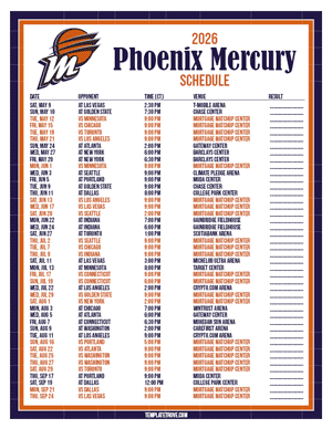 Phoenix Mercury 2026
 Printable Basketball Schedule - Central Times