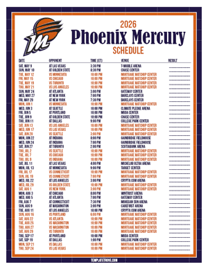 Phoenix Mercury 2026
 Printable Basketball Schedule