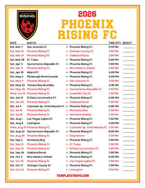   Phoenix Rising FC 2026
 Printable Soccer Schedule - Pacific Times