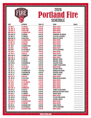 Portland Fire 2026
 Printable Basketball Schedule - Central Times