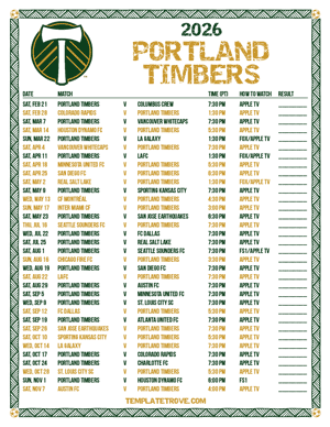 Portland Timbers 2026
 Printable Soccer Schedule - Pacific Times