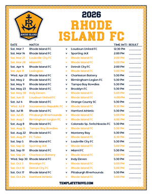   Rhode Island FC 2026
 Printable Soccer Schedule - Mountain Times