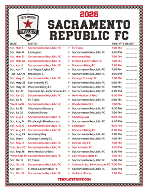   Sacramento Republic FC 2026
 Printable Soccer Schedule - Pacific Times