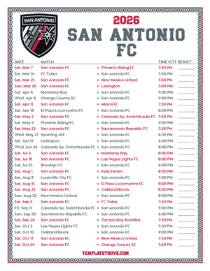   San Antonio FC 2026
 Printable Soccer Schedule - Central Times