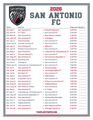   San Antonio FC 2026
 Printable Soccer Schedule - Mountain Times