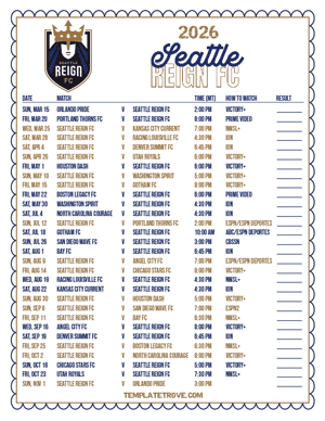 Seattle Reign FC 2026
 Printable Soccer Schedule - Mountain Times