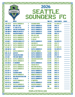 Seattle Sounders FC 2026
 Printable Soccer Schedule - Central Times