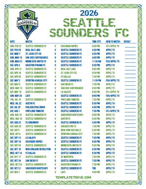 Seattle Sounders FC 2026
 Printable Soccer Schedule - Pacific Times