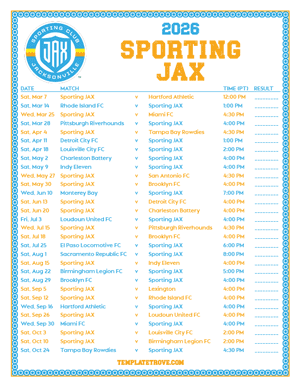   Sporting JAX 2026
 Printable Soccer Schedule - Pacific Times