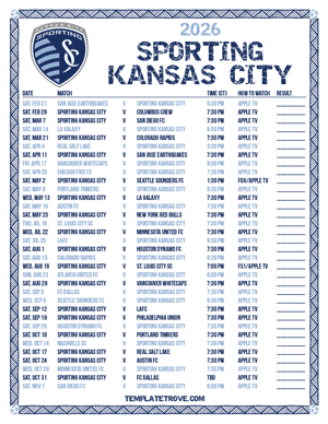 Sporting Kansas City 2026
 Printable Soccer Schedule - Central Times