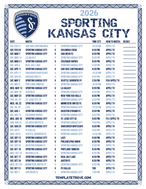 Sporting Kansas City 2026
 Printable Soccer Schedule
