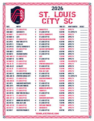 St Louis City SC 2026
 Printable Soccer Schedule - Central Times