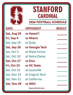 Stanford Cardinal Football 2026
 Printable Schedule  - Style 2