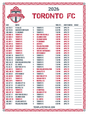 Toronto FC 2026
 Printable Soccer Schedule