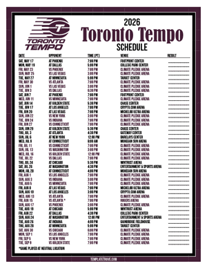 Toronto Tempo 2026
 Printable Basketball Schedule - Pacific Times