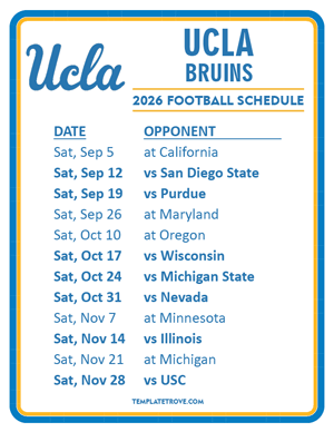 UCLA Bruins Football 2026
 Printable Schedule