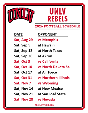 UNLV Rebels Football 2026
 Printable Schedule