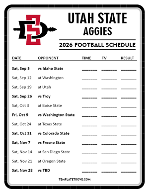 Utah State Aggies Football 2026
 Printable Schedule - Style 4