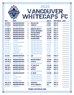 Vancouver Whitecaps FC 2026
 Printable Soccer Schedule