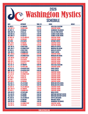 Washington Mystics 2026
 Printable Basketball Schedule - Central Times