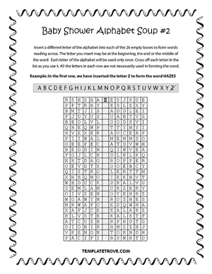 Printable Baby Shower Alphabet Soup Puzzle #2
