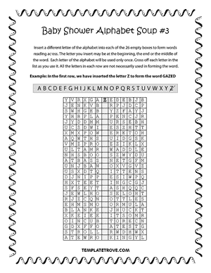 Printable Baby Shower Alphabet Soup Puzzle #3