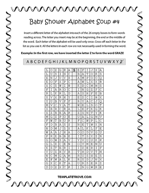 Printable Baby Shower Alphabet Soup Puzzle #4