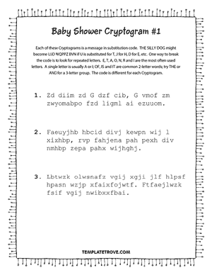 Printable Baby Shower Cryptogram Puzzle #1
