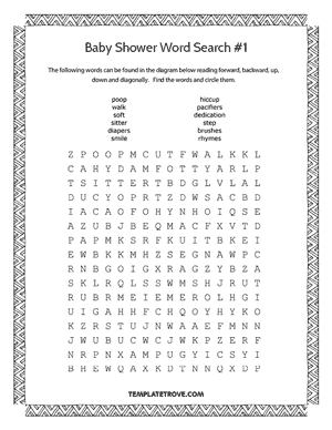 Printable Baby Shower Word Search Puzzle #1