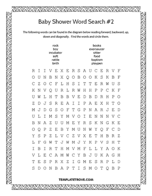 Printable Baby Shower Word Search Puzzle #2