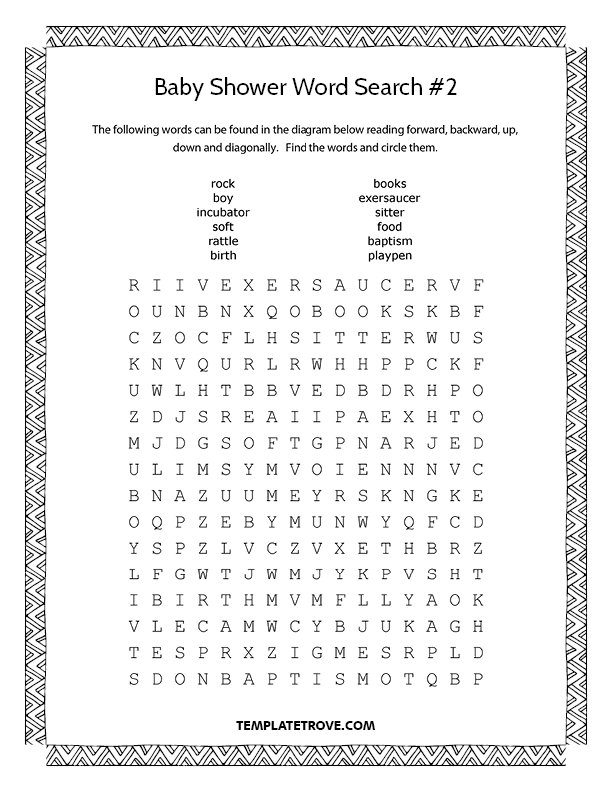 Printable Baby Shower Word Search Puzzles