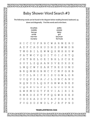Printable Baby Shower Word Search Puzzle #3