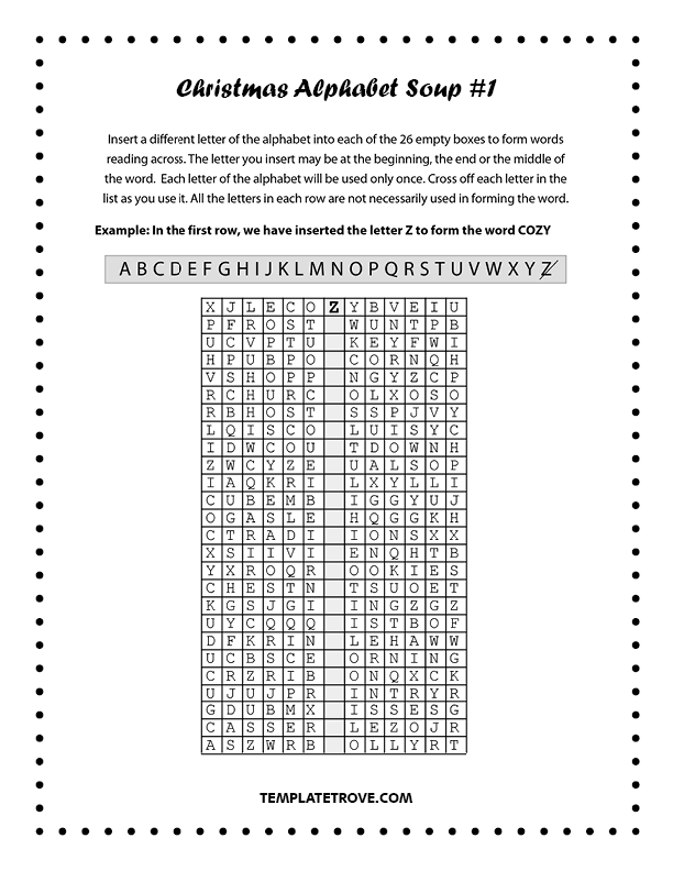 Printable Christmas Alphabet Soup Puzzles