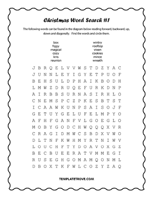 Printable Christmas Word Search Puzzle #1