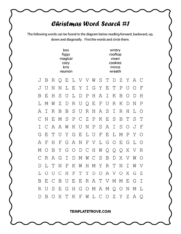 Printable Christmas Word Search Puzzles