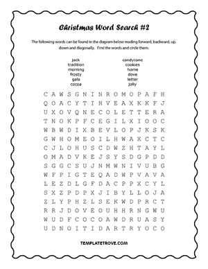 Printable Christmas Word Search Puzzle #2