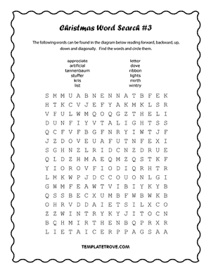 Printable Christmas Word Search Puzzle #3