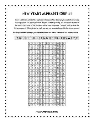 Printable New Year's Alphabet Soup Puzzle #1