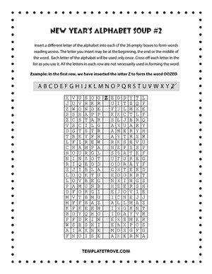 Printable New Year's Alphabet Soup Puzzle #2