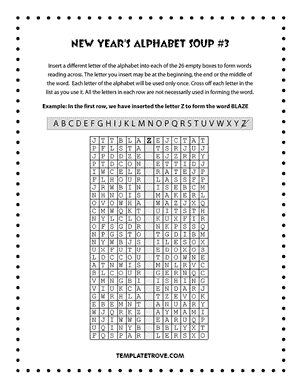Printable New Year's Alphabet Soup Puzzle #3