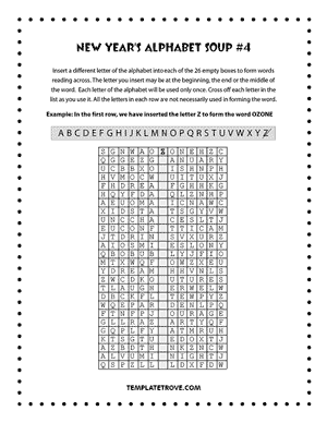 Printable New Year's Alphabet Soup Puzzle #4
