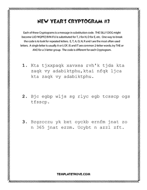 Printable New Year's Cryptogram Puzzle #3