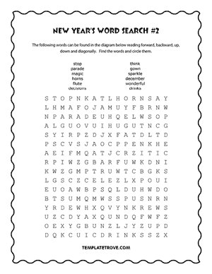 Printable New Year's Word Search Puzzle #2