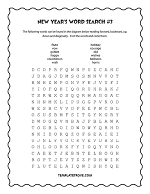 Printable New Year's Word Search Puzzle #3