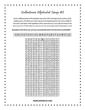 Printable Valentines Alphabet Soup Puzzle #2