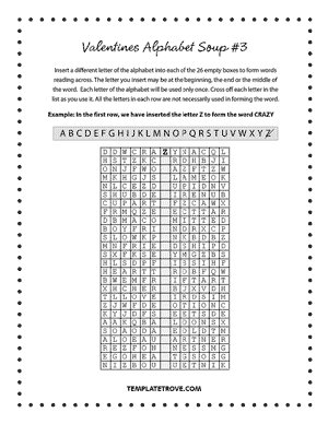 Printable Valentines Alphabet Soup Puzzle #3