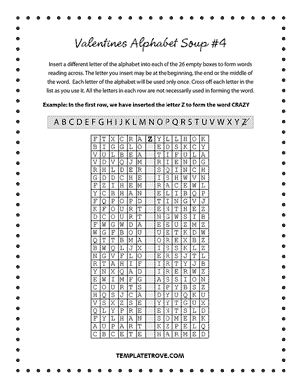 Printable Valentines Alphabet Soup Puzzle #4
