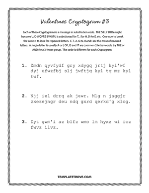 Printable Valentines Cryptogram Puzzle #3